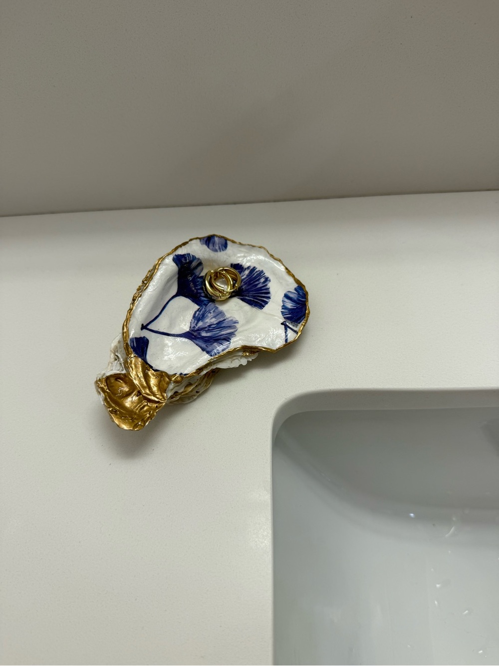 Handmade Oyster Shell Jewelry Dish with Gold Leaf Dipped Edge